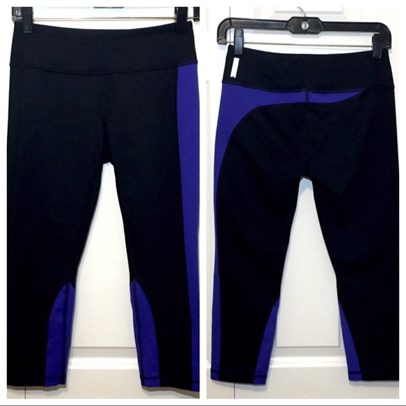 Zella Cropped Leggings Black & Violet Stripe Workout Crop Tight Size Small - Picture 1 of 5